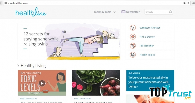 giao diện trang chủ của healthline.com