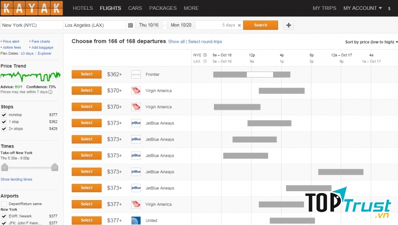 Nếu như bạn muốn một chuyến du lịch đến Mỹ hay các nước Châu Âu thì kayak.com là một lựa chọn vô cùng lý tưởng