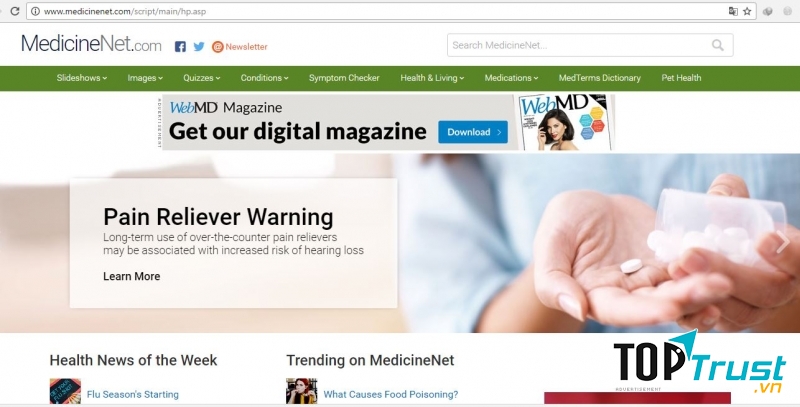 Giao diện của medicinenet.com