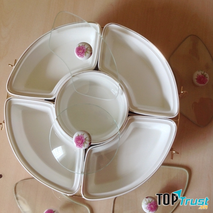 Khay đựng 5 ngăn bằng sứ ceramic có đế xoay