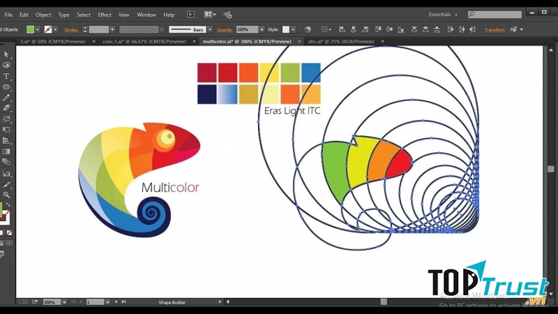 Giao diện Illustrator đang thiết kế logo