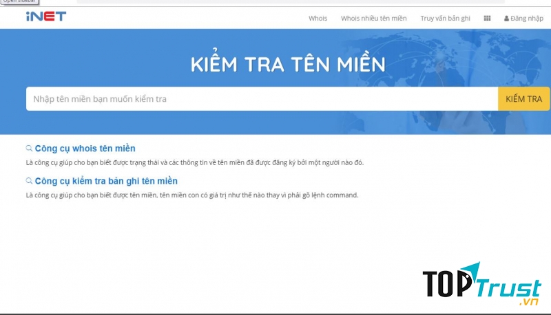Giao diện  kiểm tra tên miền trên iNET