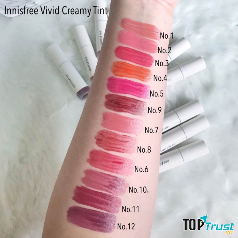 bảng 12 màu son innisfree vivid creamy tint