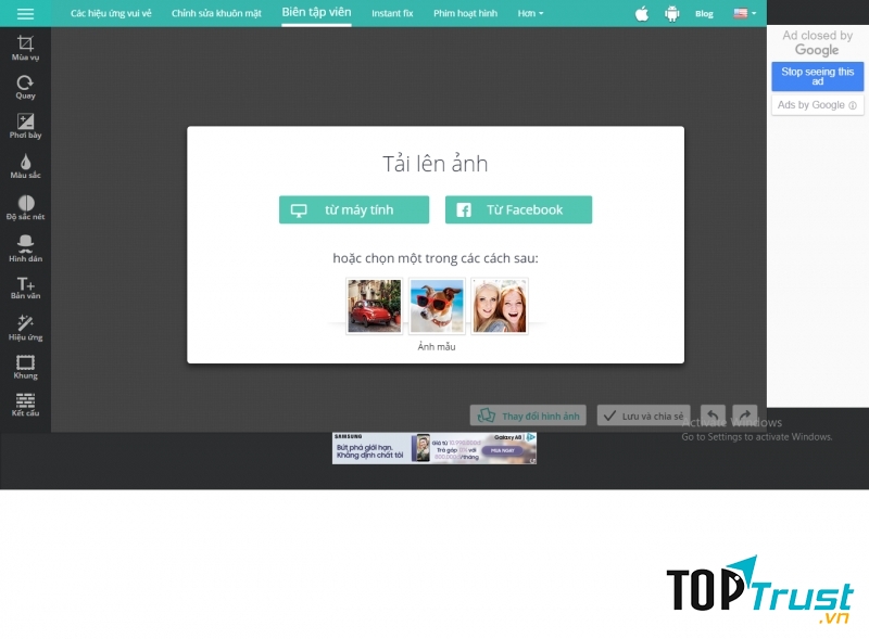 Giao diện của Instant Photo Editing Online