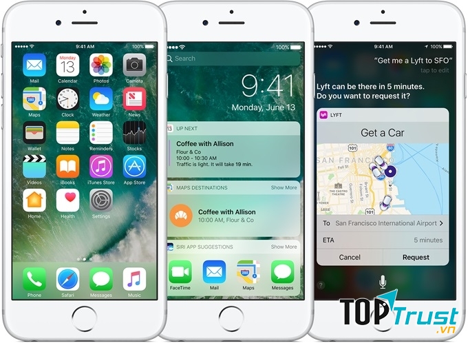 Giao diện của hệ điều hành iOS chạy trên điện thoại iPhone