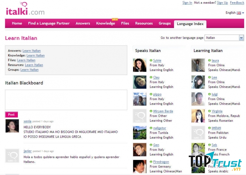 Giao diện của italki