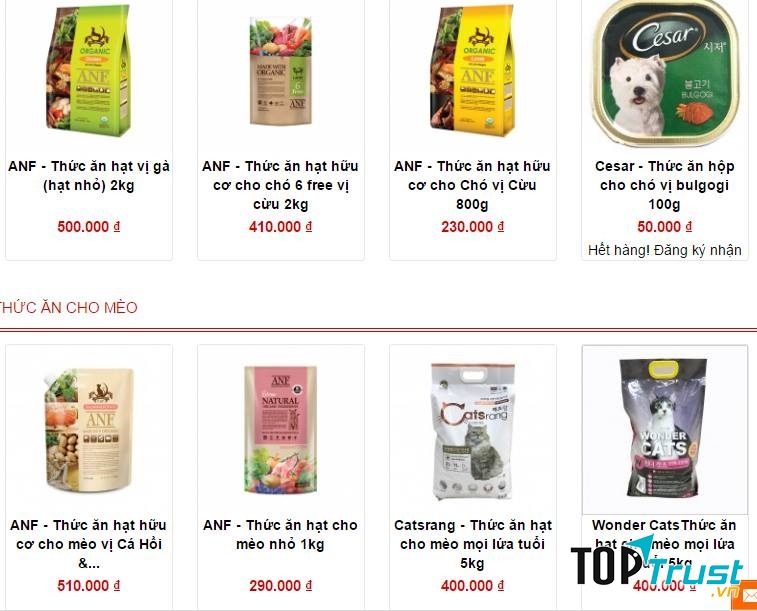 Một số sản phẩm thức ăn chó mèo tại J & Pet Shop