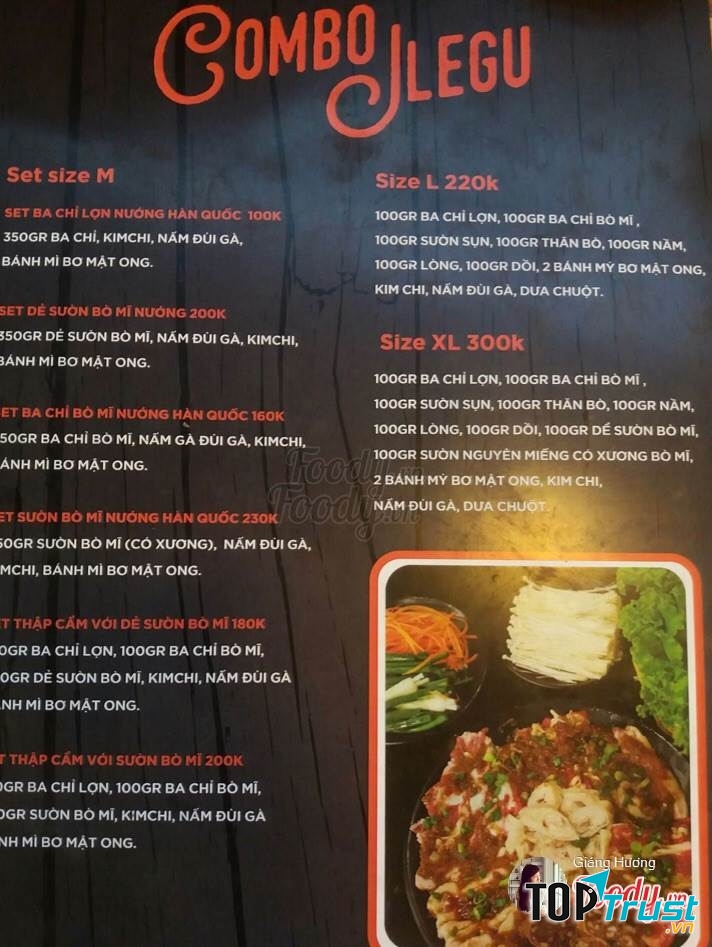 Menu rõ ràng của quán