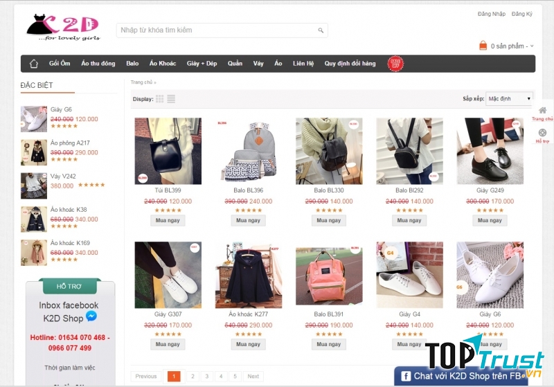 Trang chủ của K2D với giao diện thân thiện, dễ nhìn