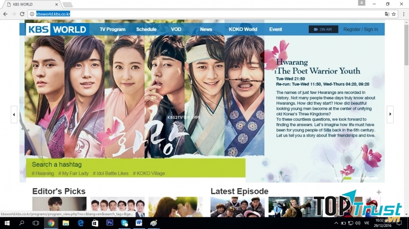 Giao diện của trang web KBS