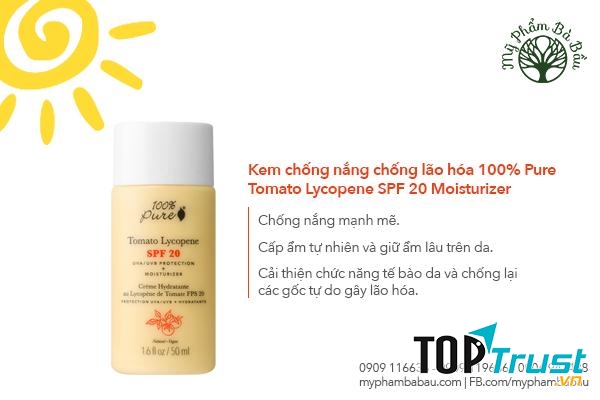 Kem Chống Nắng Chống Lão Hóa 100% Pure Tomato Lycopene SPF 20 Moisturizer