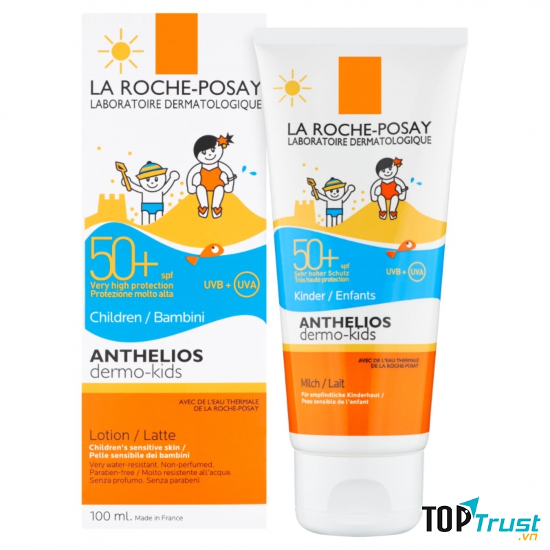 Kem Chống Nắng Dạng Sữa Cho Trẻ Em La Roche-Posay Anthelios Dermo Kid SPF 50+ UVB & UVA (100ml) có chứa thành phần chống nắng SPF 50+ cùng hợp chất chống oxy hóa mạnh mẽ giúp bảo vệ làn da của bé yêu thật hoàn hảo dưới ánh nắng mặt trời.