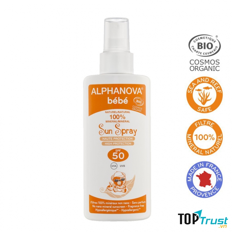 Kem Chống Nắng Hữu Cơ Cho Bé Dạng Xịt SPF50 Alphanova