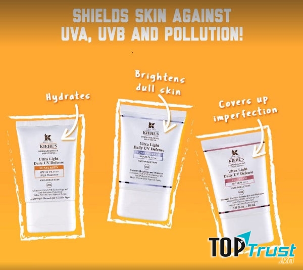 Ba loại trong dòng kem chống nắng Kiehl's Ultra Light Daily UV Defense SPF 50 PA++++