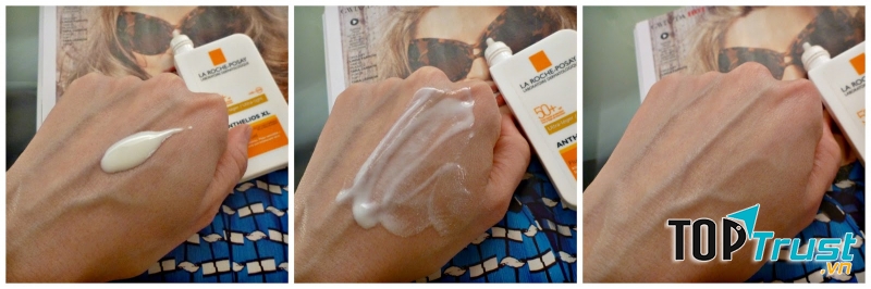   Kem chống nắng La Roche Posay Anthelios XL Fluide SPF 50+ có chất kem mỏng, nhẹ , thấm nhanh không gây nhờn dính, không bí da, không gây vón cục, và không để lại vệt trắng
