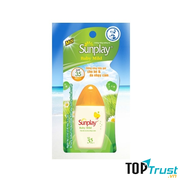 Kem chống nắng Sunplay Baby Mild sở hữu chỉ số chống nắng vừa phải an toàn cho da. SPF 35 và PA++ vẫn đảm bảo khả năng bảo vệ da toàn diện ngăn chặn tia UVB và giảm thiểu tác hại từ tia UVA lên đến 95%
