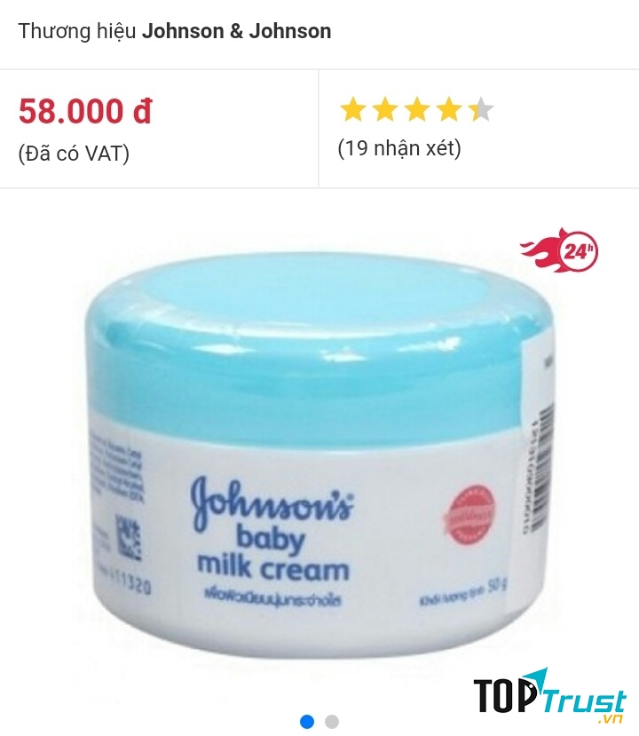 Kem dưỡng da chứa sữa và gạo Johnson's baby 50g