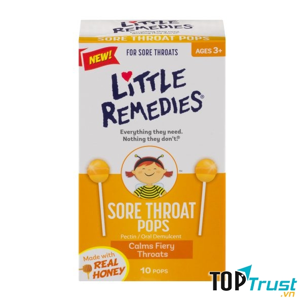Kẹo ngậm trị đau họng dành cho trẻ Little Remedies Sore Throat Pops dưới dạng cây kẹo mút sẽ giúp bé thích thú dùng kẹo hơn việc dùng thuốc