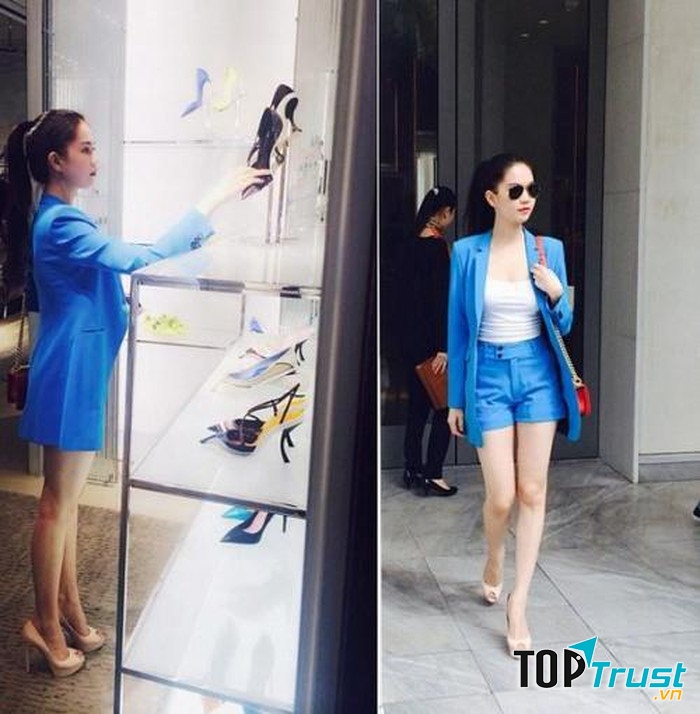 Chiếc áo vest cách điệu và quần jean ngắn thể hiện sự cá tính của người mặc.