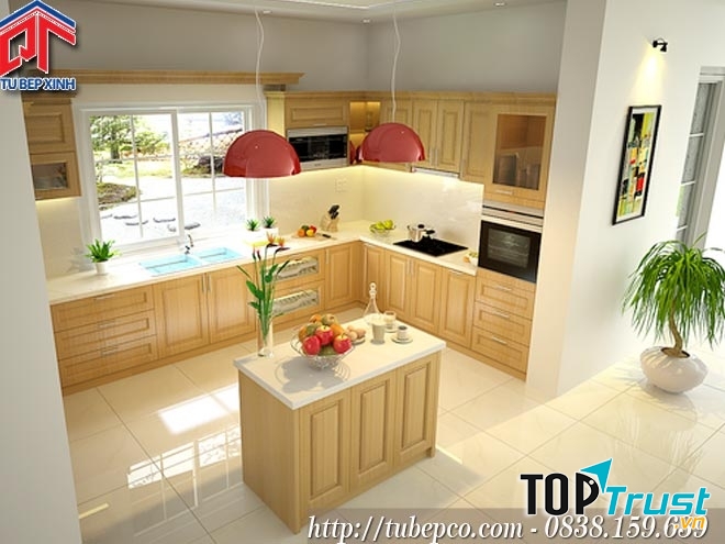 Sự kết hợp giữa các loại cửa làm tăng giá trị thẩm mỹ của phòng bếp