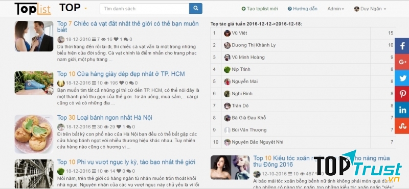 Kết quả ba cuộc thi hàng tuần đang được tổ chức trên (12-18/12/2016)
