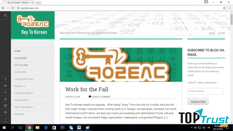 Giao diện của trang web Key to Korean