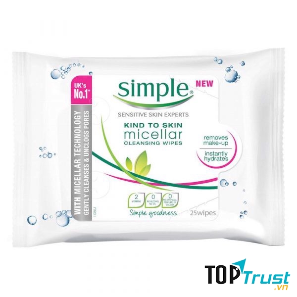 Khăn tẩy trang Simple Kind to Skin Micellar Cleansing Wipes