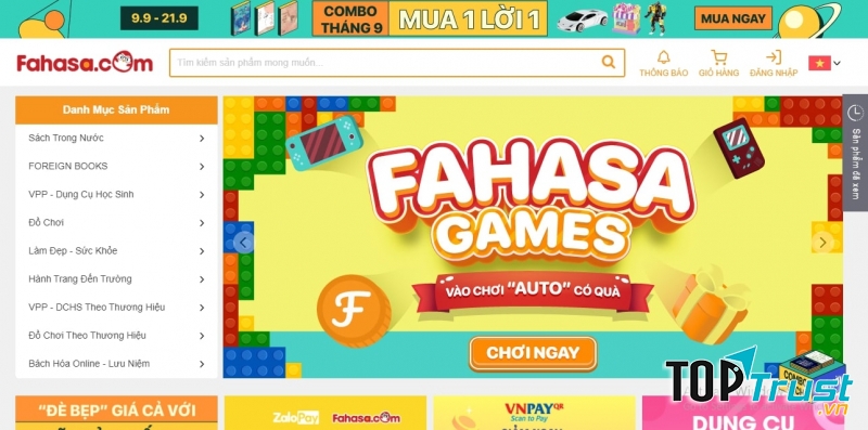 Giao diện website của Fahasa