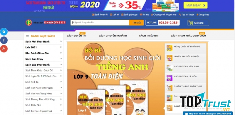 Giao diện website nhà sách Khang Việt