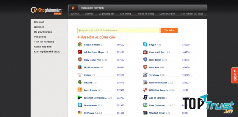 Giao diện trang web khophanmem.vn