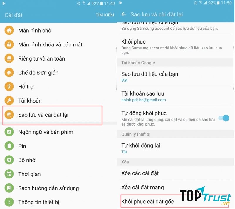 Khôi phục lại cài đặt gốc