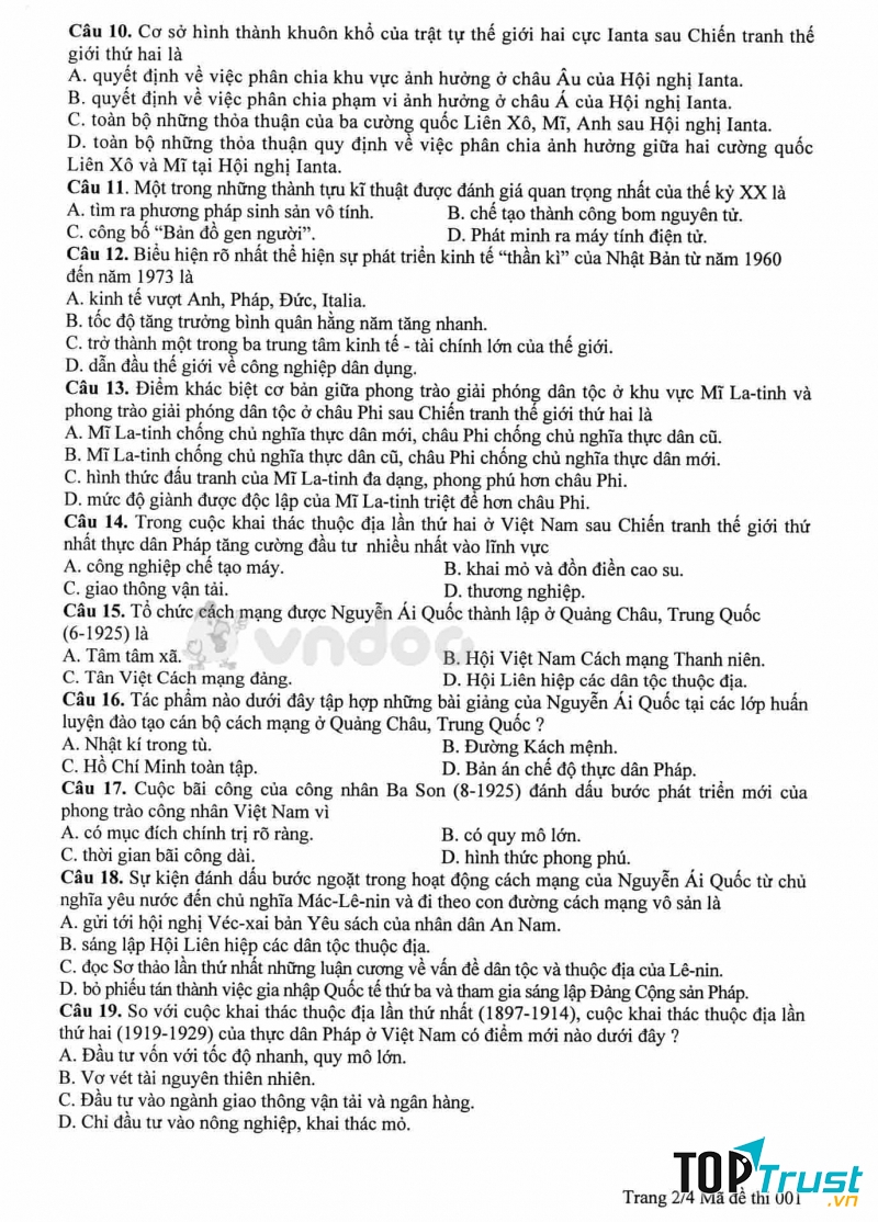 Bạn có thể chọn đáp án ít xuất hiện ở những câu trên nhất