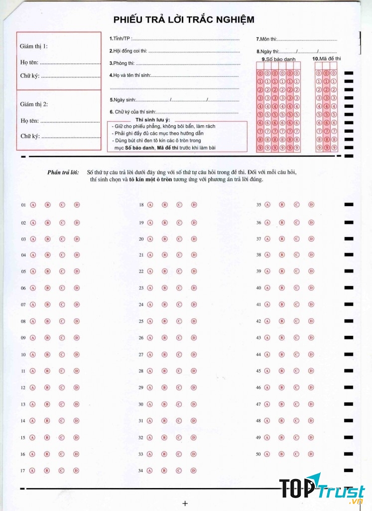 Luôn kiểm tra đầy đủ thông tin ở phiếu thi của mình
