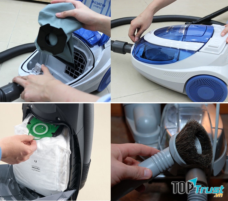 Để đảm bảo tuổi thọ của máy hút bụi, hãy nên loại bỏ rác, tóc, bụi khỏi túi lọc sau mỗi lần sử dụng.