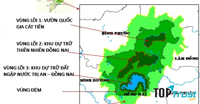 Sơ đồ các vùng thuộc khu dự trữ sinh quyển Đồng Nai