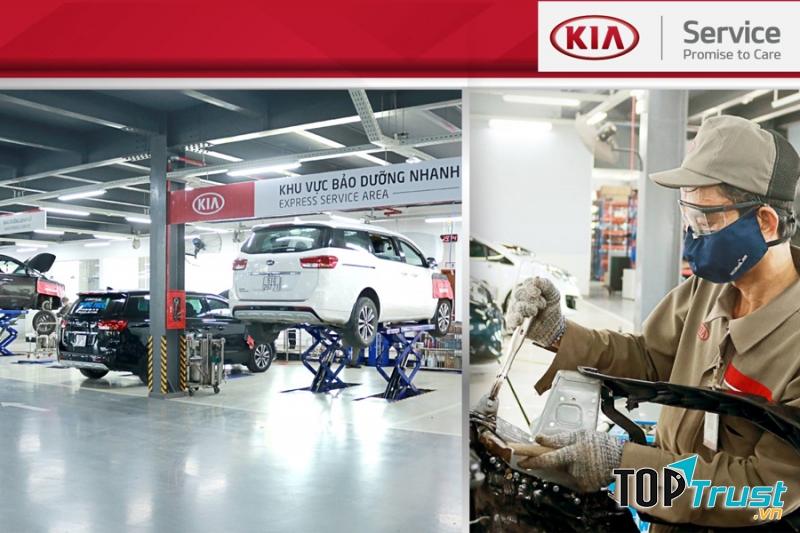 Khu vực xưởng Dịch vụ rộng rãi & đầy đủ trang thiết bị hiện đại