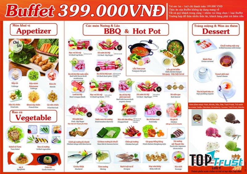 Menu Buffet tại Hai Con Bò