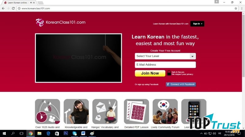 Giao diện của trang web Koreanclasswith101