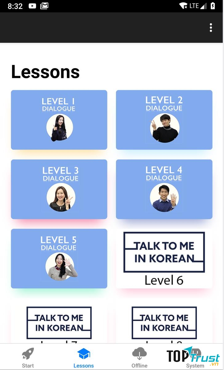 Nhiều bài học đa dạng cùng Ứng dụng học tiếng Hàn KORLINK