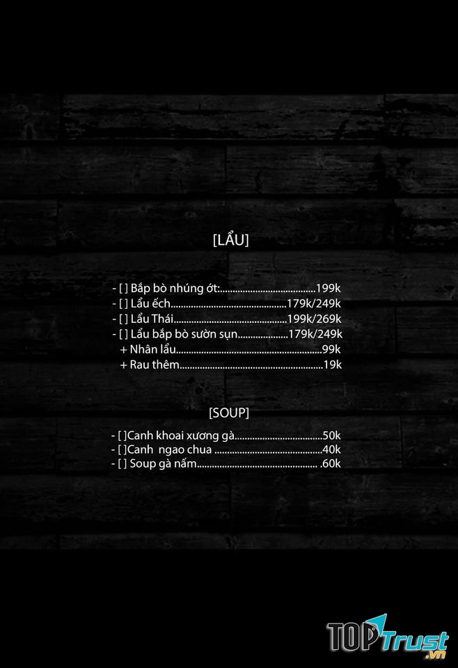 Menu của quán Koun