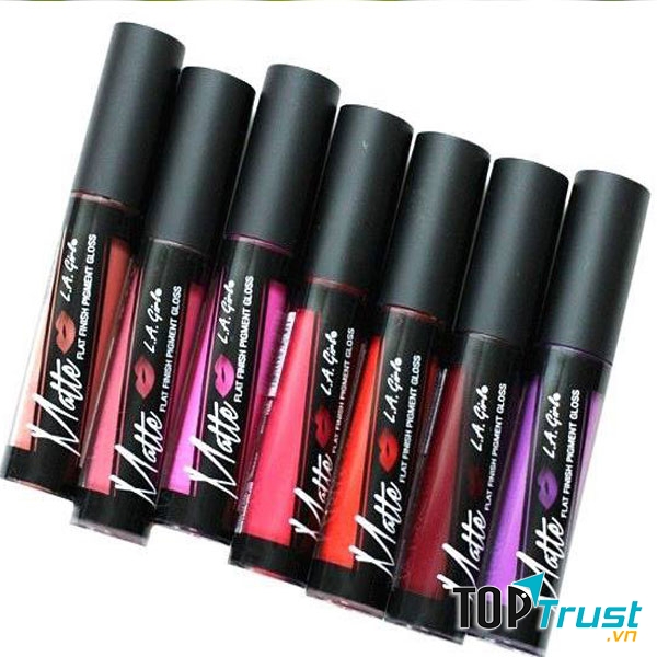 Bảng test màu của dòng son kem lì LA Girl Matte Pigment Gloss