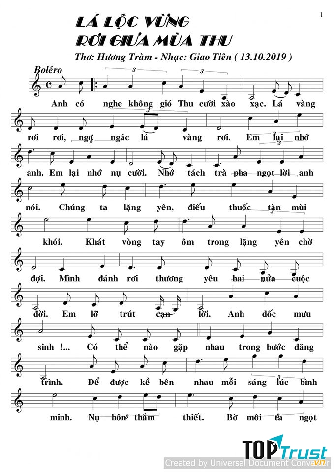 Bản nhạc phổ thơ Hương Tràm