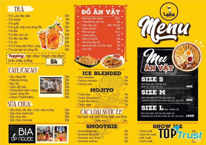 Menu hấp dẫn tại LaKa - Talk & Drink