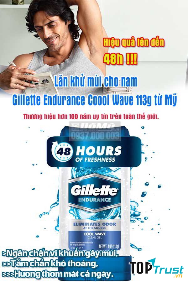 Lăn khử mùi cho nam của Mỹ Gillette Endurance Coool Wave loại 113g