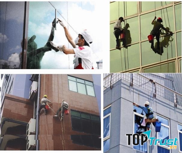Những người thợ lau kính cho các tòa nhà cao tầng