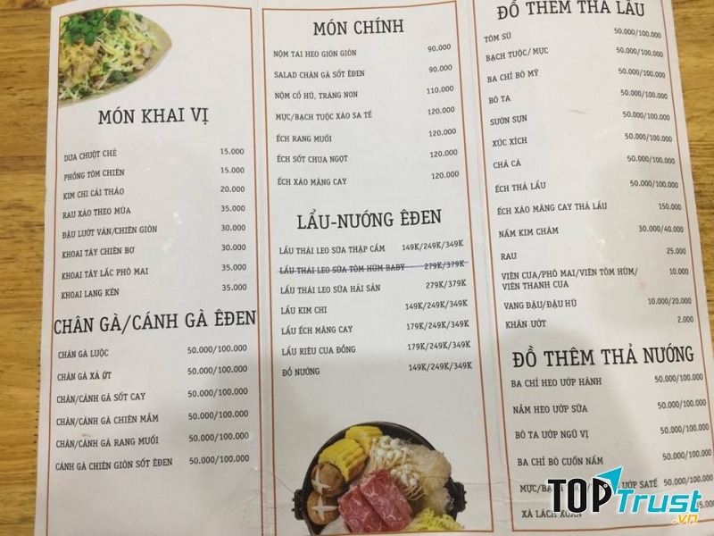 Menu của quán