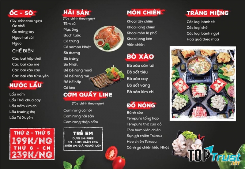 Menu tại Lẩu Nướng Hàn Quốc