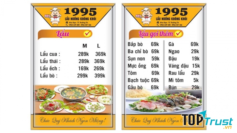 Menu tại Lẩu nướng không khói