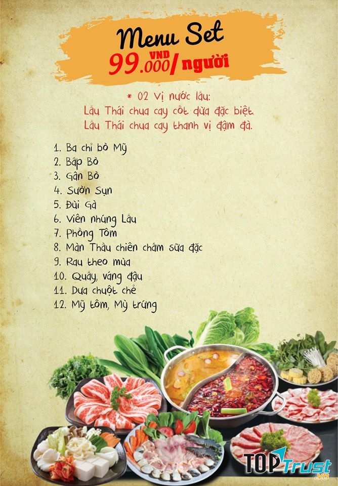 Menu buffet lẩu 99k