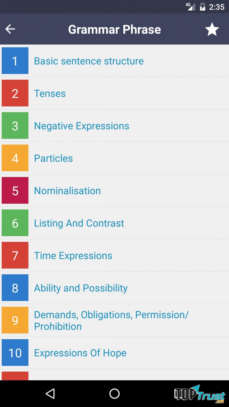 Trải nghiệm cùng Ứng dụng Learn Korean - Grammar